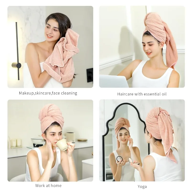 1 Pc Microfiber Hair Towel, Quick Dry & Ultra Absorbent, Suitable for Long, Thick Hair - Lotus Root Pink
