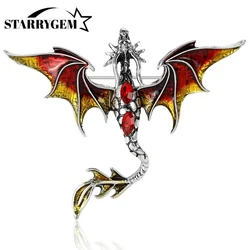 Enamel Dragon Pins for Women Unisex Rhinestone Flying Dragons Brooches Office Party Friend Gifts Jewelry Accessories
