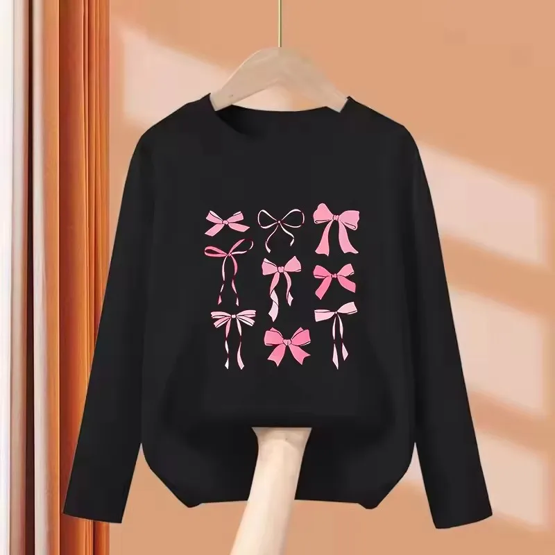 Grafisches T-Shirt mit rosa Farbschleife und Aufdruck für Kinder, langärmlig, für Jungen und Mädchen, Sommer, Frühling, lässiges Top-T-Shirt – Detail 3