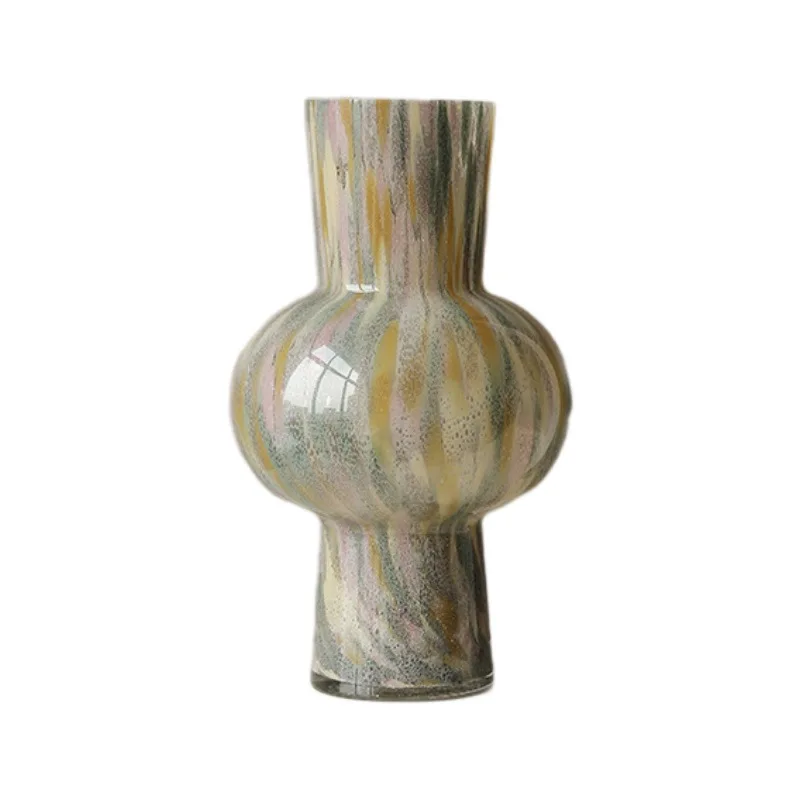 

High-end glass vase medieval ornament flower arrangement retro design niche creative large-diameter creative flower device