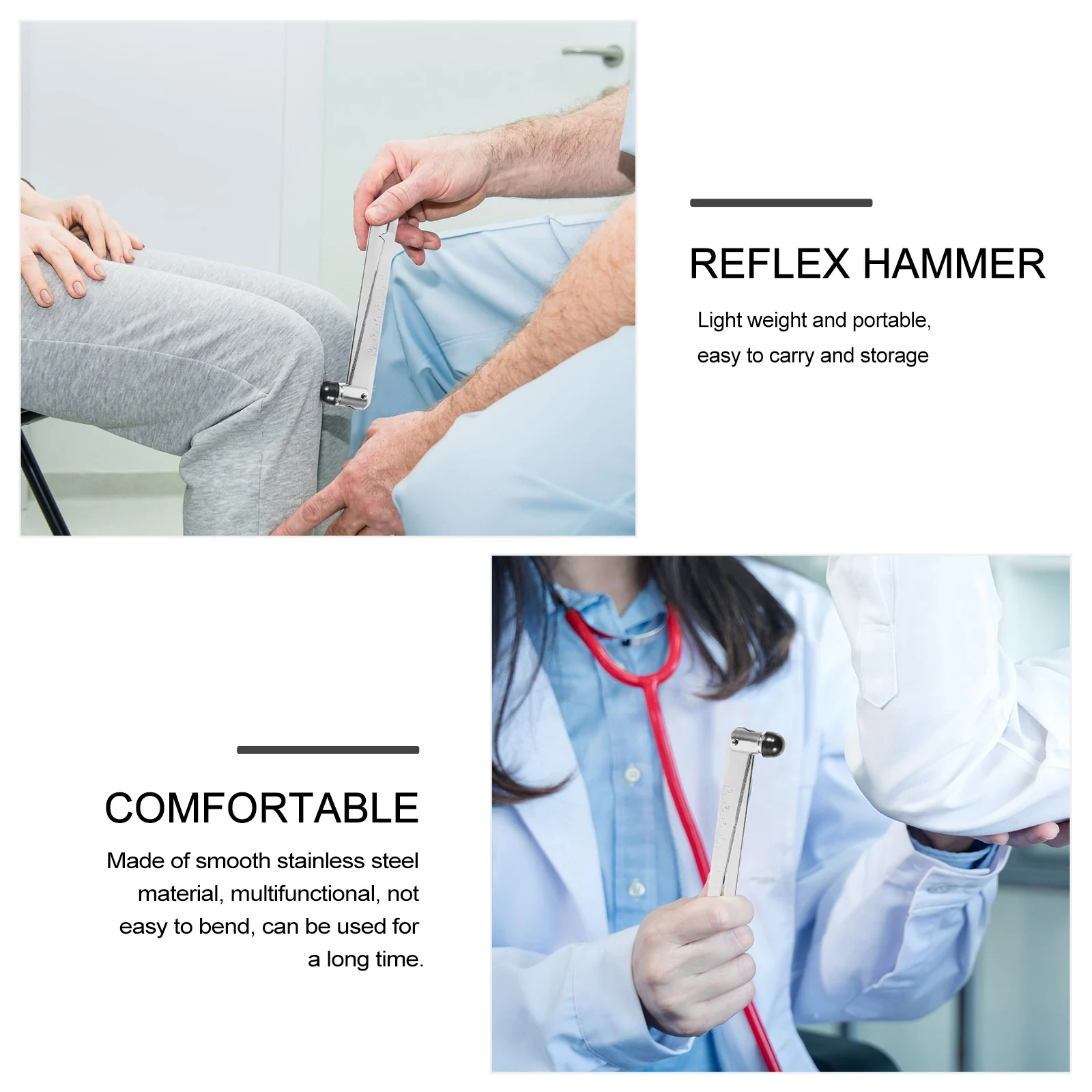 

2pcs Stainless Steel Percussion Hammer Compact Neurological Reflex Testing Tool For Clinic Hospital Diagnosis Medical Teaching