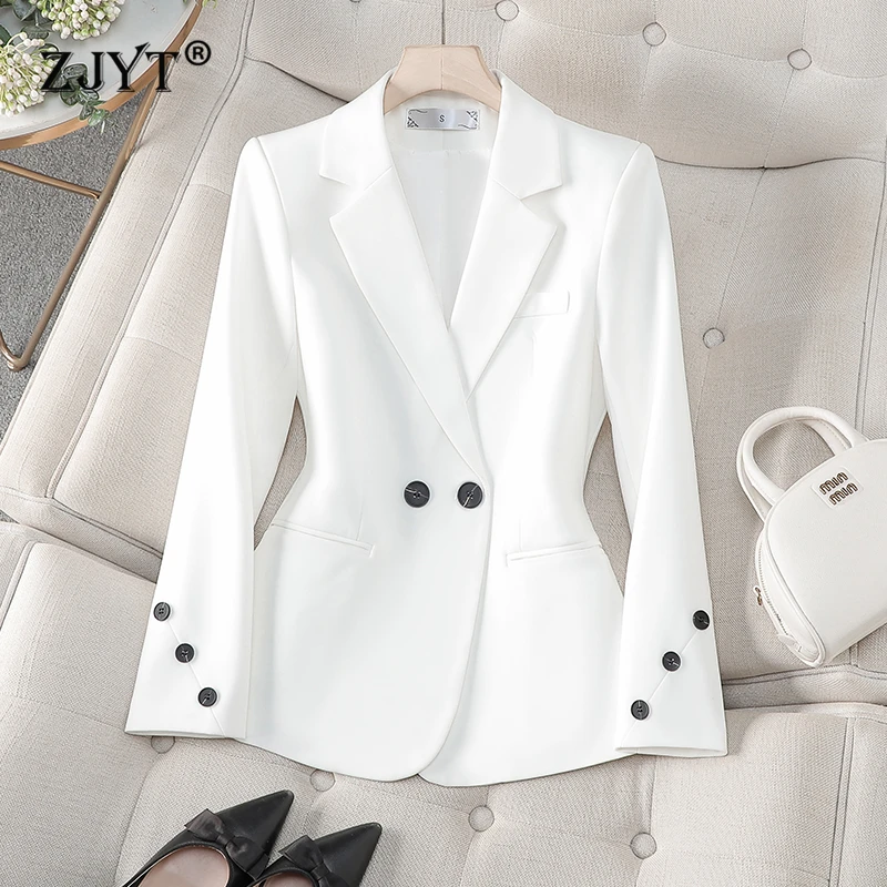 ZJYT Elegant Ladies Office Business Chic Blazers for Women Spring 2025 Korean Style White Jackets Coats Outerwears Veste Femme