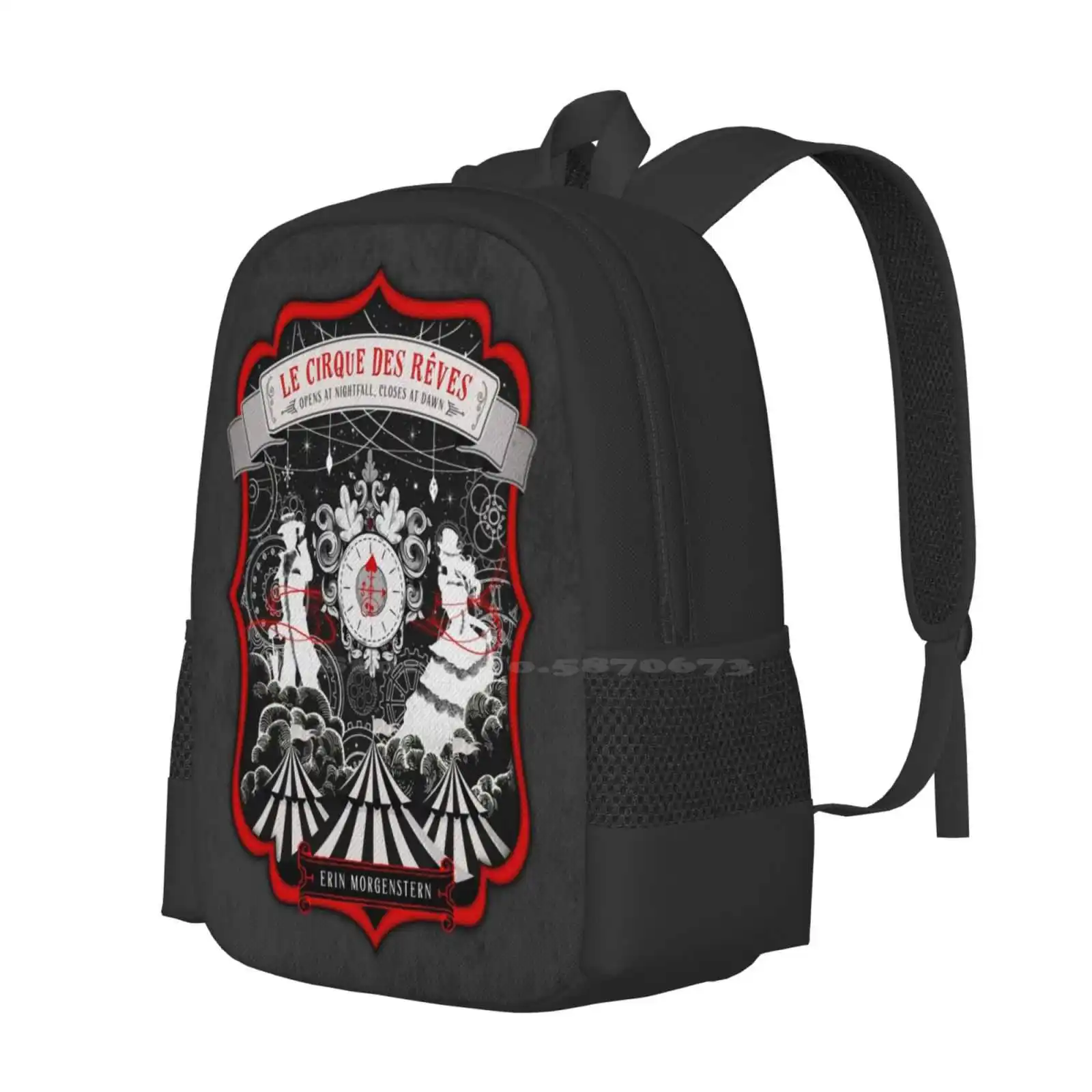 The Night Circus School Bags Travel Laptop Backpack Red Carnival Dark Silhouette Cloud Steampunk Gears Stars Fantasy Tents