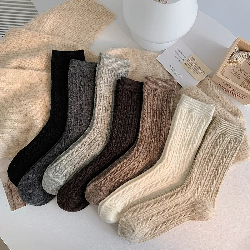 Solid Color Women Socks Autumn Winter Cashmere Thermal Kawaii Socks Women Japanese Fashion School Girls Thick Warmer Long Socks