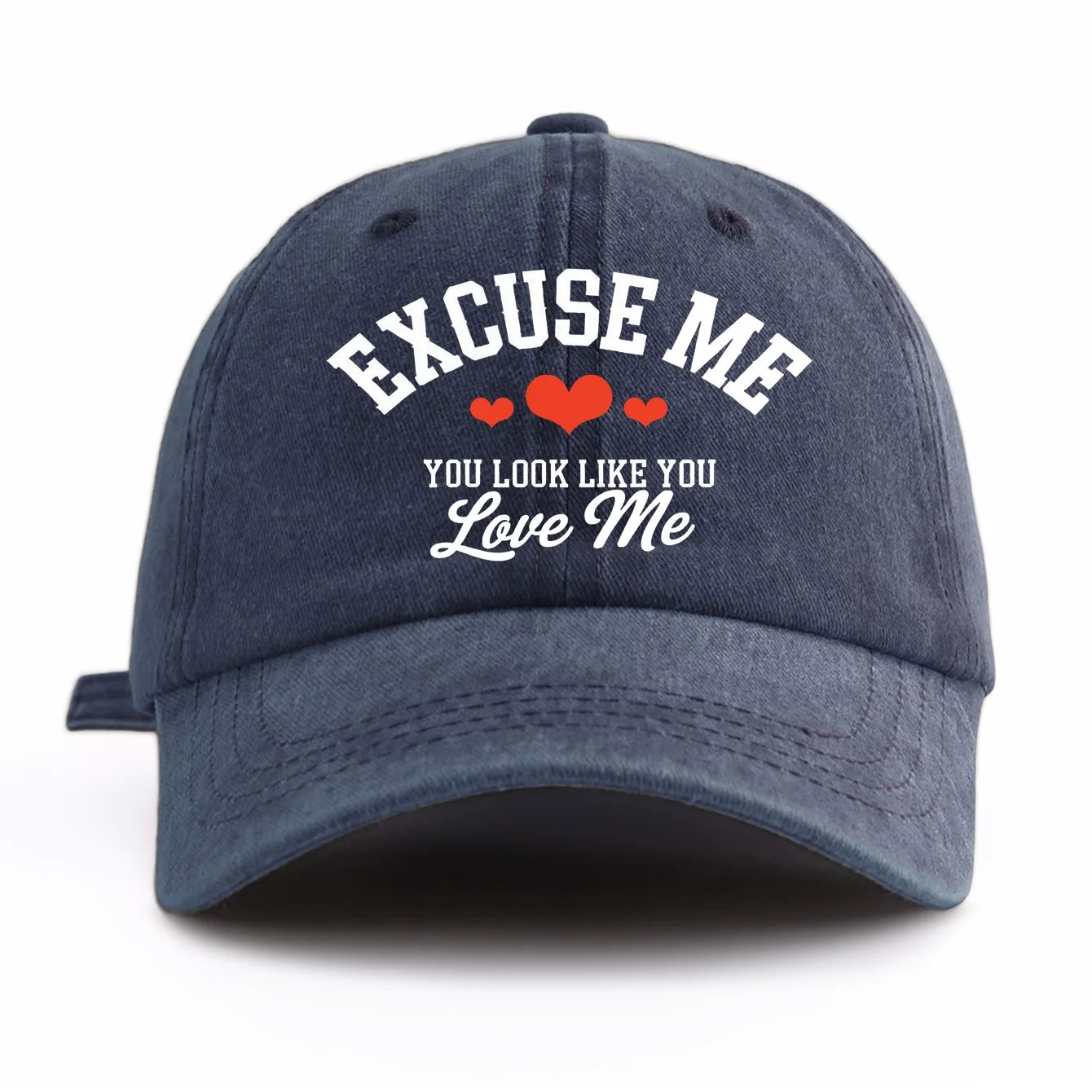 Excuse Me You Look Like You Love Me Washed Baseball Cap Funny Red Hearts Graphic Printed Hat Retro Dad Hat Men Women