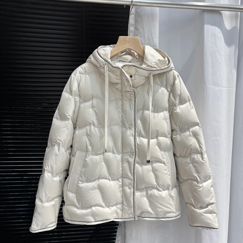 Schinteon Women's 90% White down Jacket with Hood Solid Color Autumn Winter Warm Fashion Parka Outerwear 2026 New