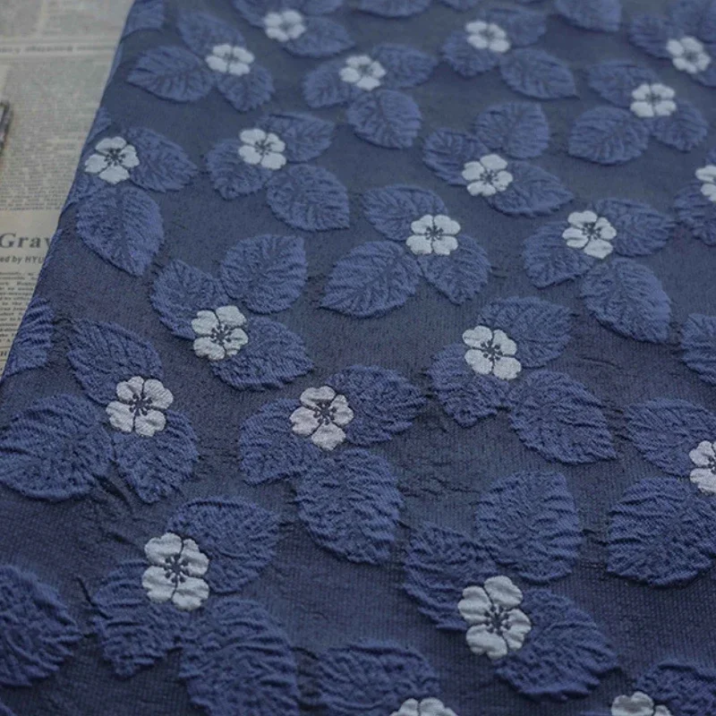 

Yarn-dyed Jacquard Fabric Spring Autumn Dark Blue Flower Texture Sense Women's Dress Shirt Curtain Pillow Fashion Sewing Cloth
