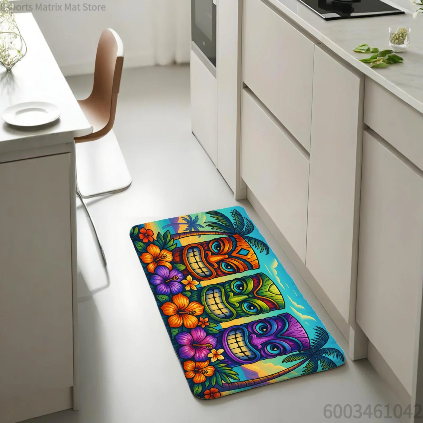 1pc Door Mat, Halloween Welcome Door Mat, Front Door Flannel Mat, Home Decor for Front Door, Kitchen, Bathroom Tiki Faces Flow