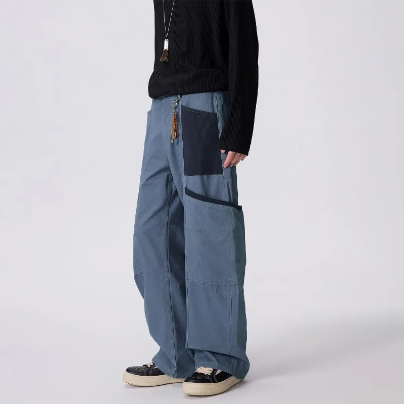 Y2K American Streetwear Men French Workwear Curved Knife Pants 2026 Fall Baggy Wide Leg Loose Straight Hip Hop Bottoms