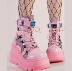 Różowe buty damskie Platforma Wysokie kliny Obcasy 2023 Jesień Zima NewPunk Halloween Witch Cosplay Buty damskie Gothic Botas De Mujer