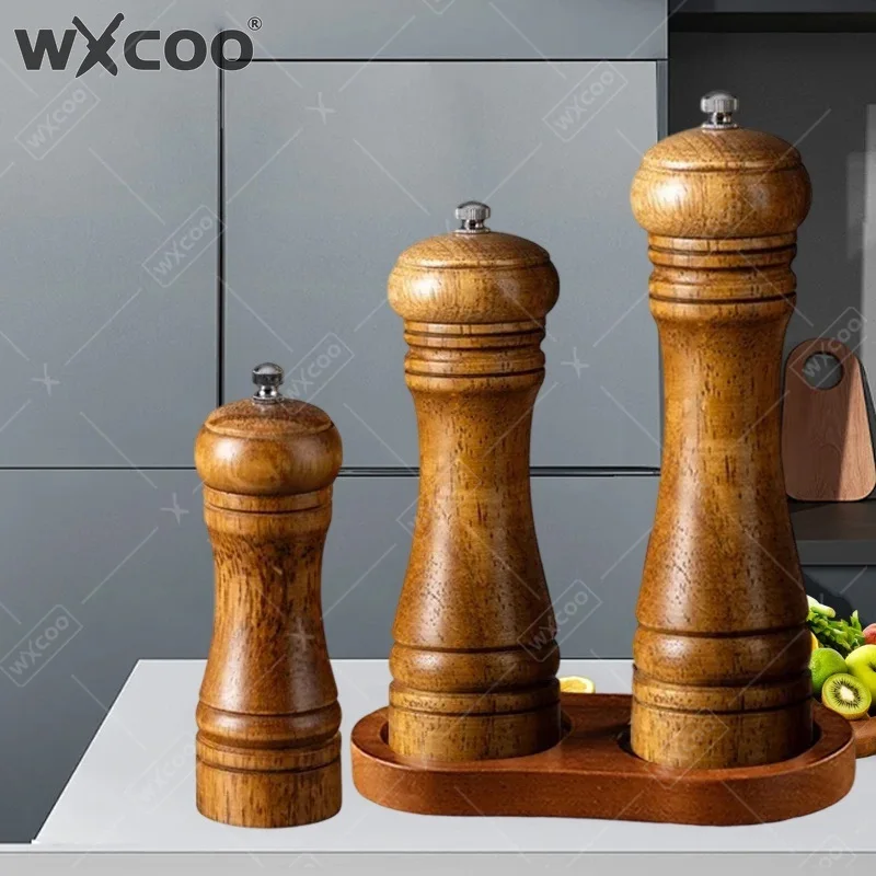 WXCOO Wood Salt and Pepper Grinder Manual Pepper Mills Kitchen Utensils Adjustable Ceramic Core Salt Grinder