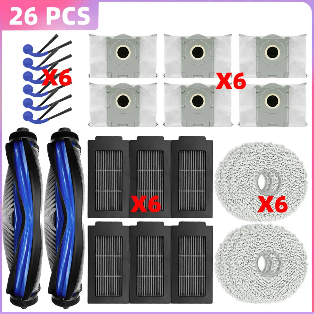 Für Ecovacs Deeboot T30C/T30C OMNI/T30C Prime Omni/T30C GEN 2/T30C OMNI GEN 2(Nicht T30C PRO/PRO OMNI), T30C MAX OMNI, N50 OMNI/N50 Pro Omni, T50S PRO OMNI/ T50S OMNI Haupt/Seitenbürste Filter Mopp
