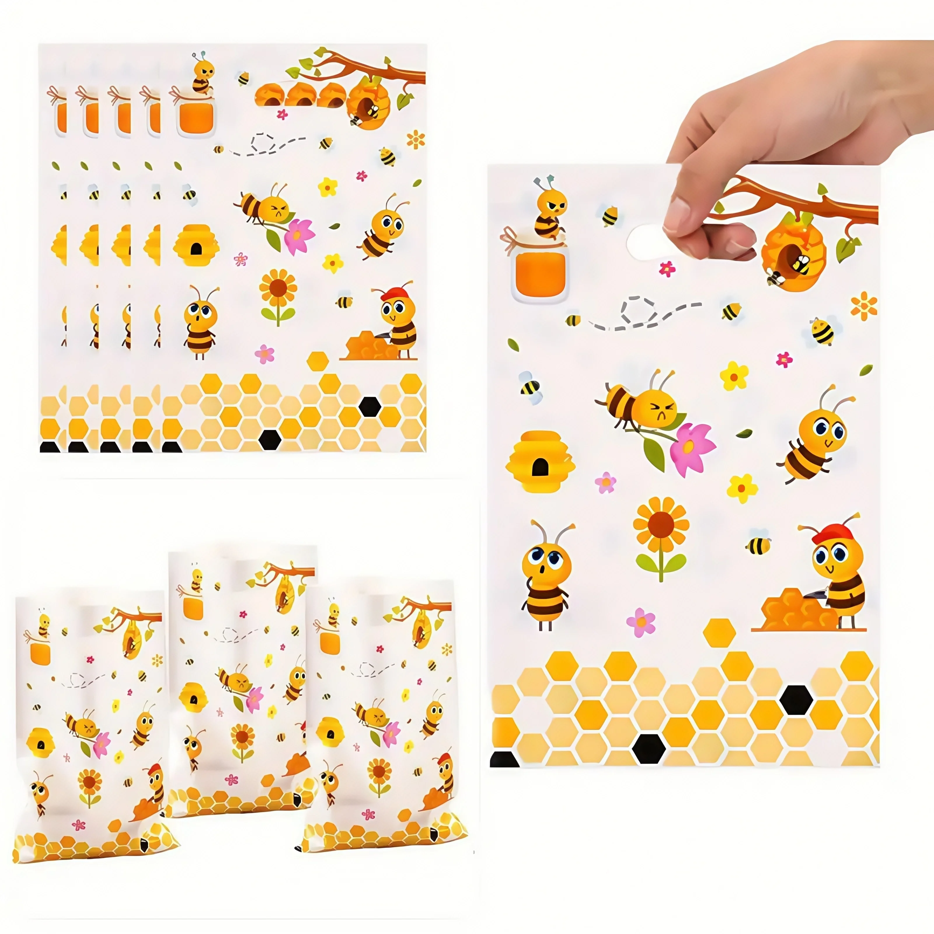 10/30/50/100 Stück kleine Geschenktüten mit Bienenmotiv, geeignet für Geburtstagsfeiern, zur Dekoration von Veranstaltungsorten, niedliche Geschenktüten mit Cartoon-Motiven. – Detail 4