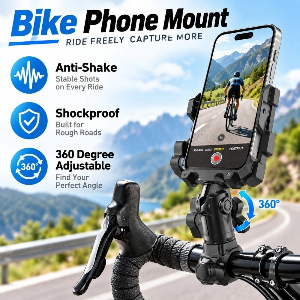 Anti-Shake Bike Phone Mount 360 Degree Adjustable Multi-angle Regulation Cycle Phone Holder Shockproof Secure