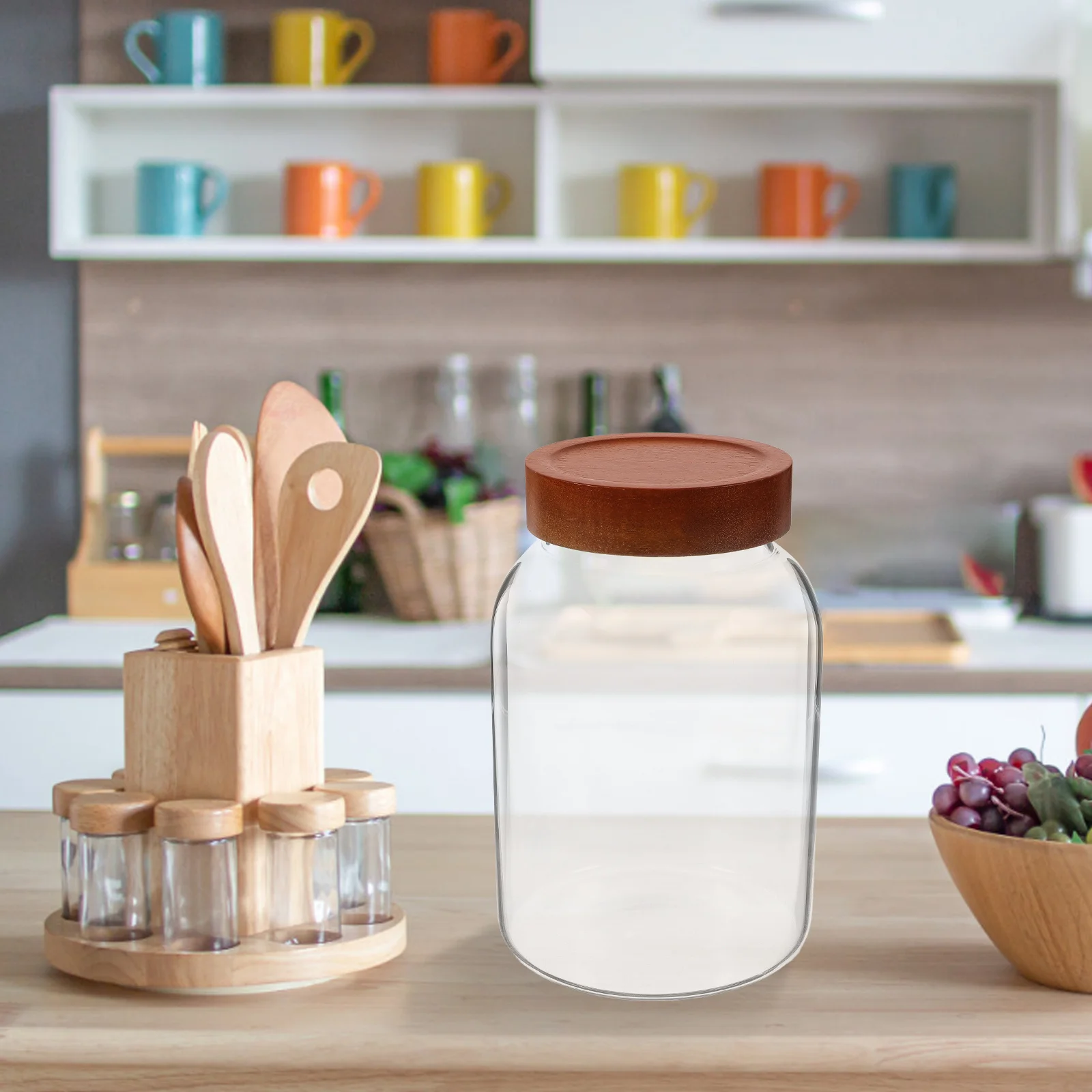 

Glass Sealed Jar Food Canister Coffee Bean Container Containers Nuts Airtight Canisters with Wood Lids Grain Flour