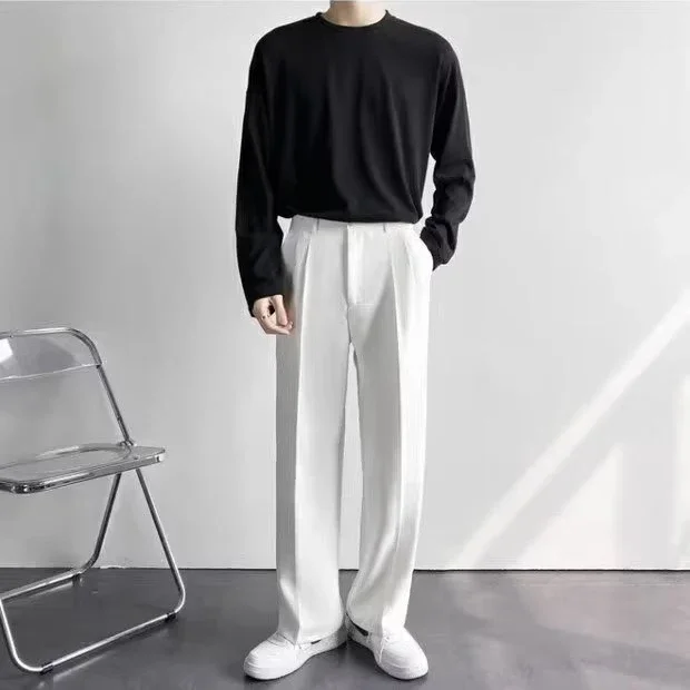 Men's Korean version slim fit straight leg casual pants, men's high-end hanging down feeling suit pants, autumn and winter thick