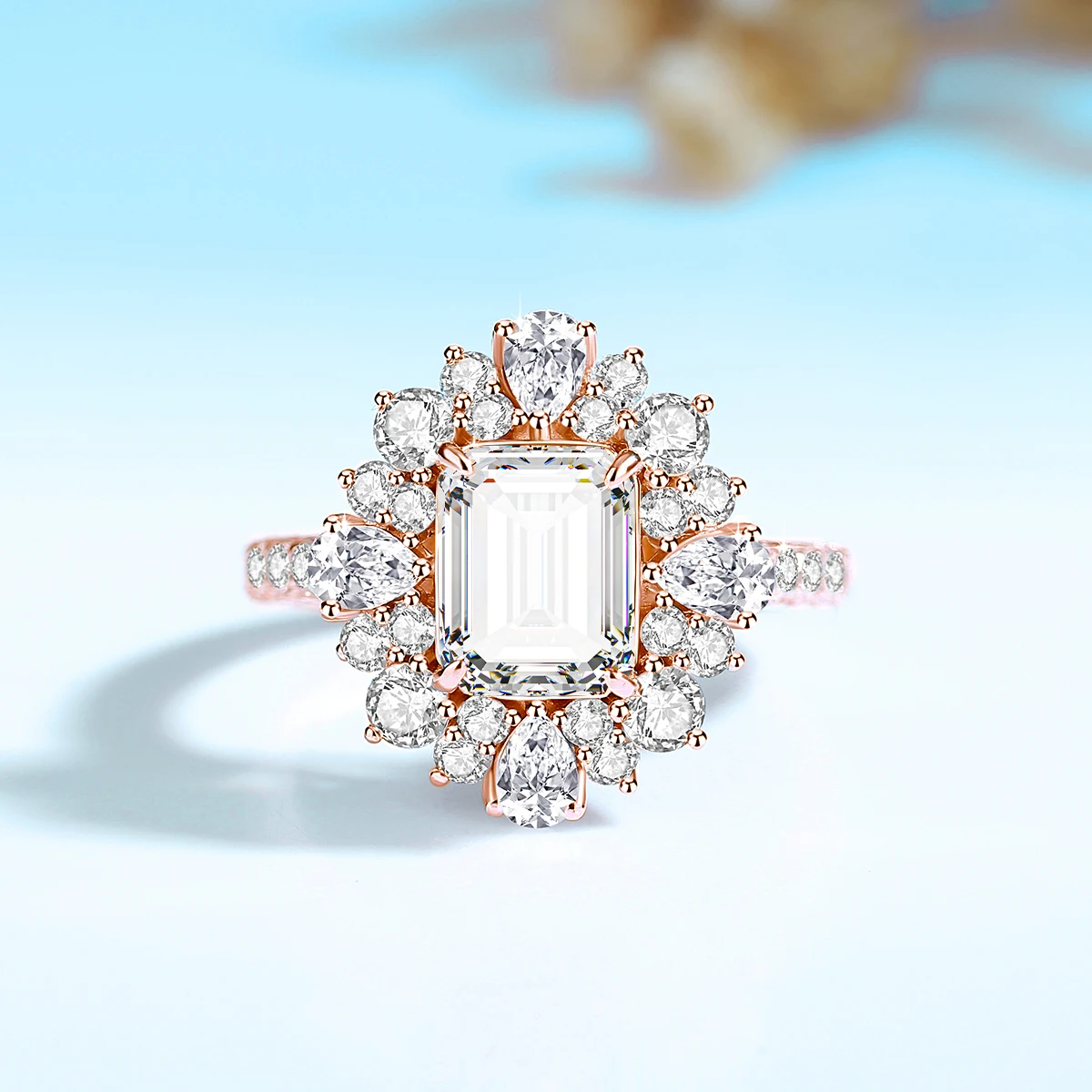 3CT Emerald Cut Moissanite Rings for Women 925 Sterling Silver Wedding Band Trendy Creative Party Gift Female Fine Jewelry