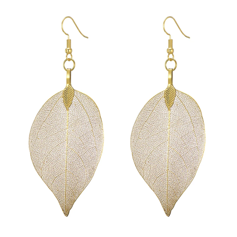 

LOVBEAFAS Natural Real Leaf Earrings For Women Girls Lightweight Filigree Unique Evergreen Dipped Genuine Earrings Jewelry Gift