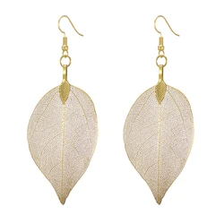 LOVBEAFAS Natural Real Leaf Earrings For Women Girls Lightweight Filigree Unique Evergreen Dipped Genuine Earrings Jewelry Gift