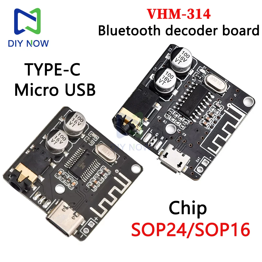 VHM-314 ไร้สายสเตอริโอเครื่องขยายเสียงเพลงโมดูลถอดรหัสเสียงโมดูลบลูทูธ 5.0 MP3 Lossless Player Type-C Micro USB