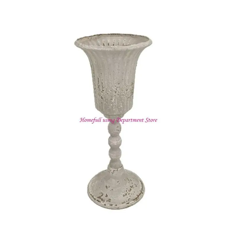 Distressed Metal Vases for Living Room Decors, Antique Decorative Tall Urn Flower Vases with Flared Opening for Table