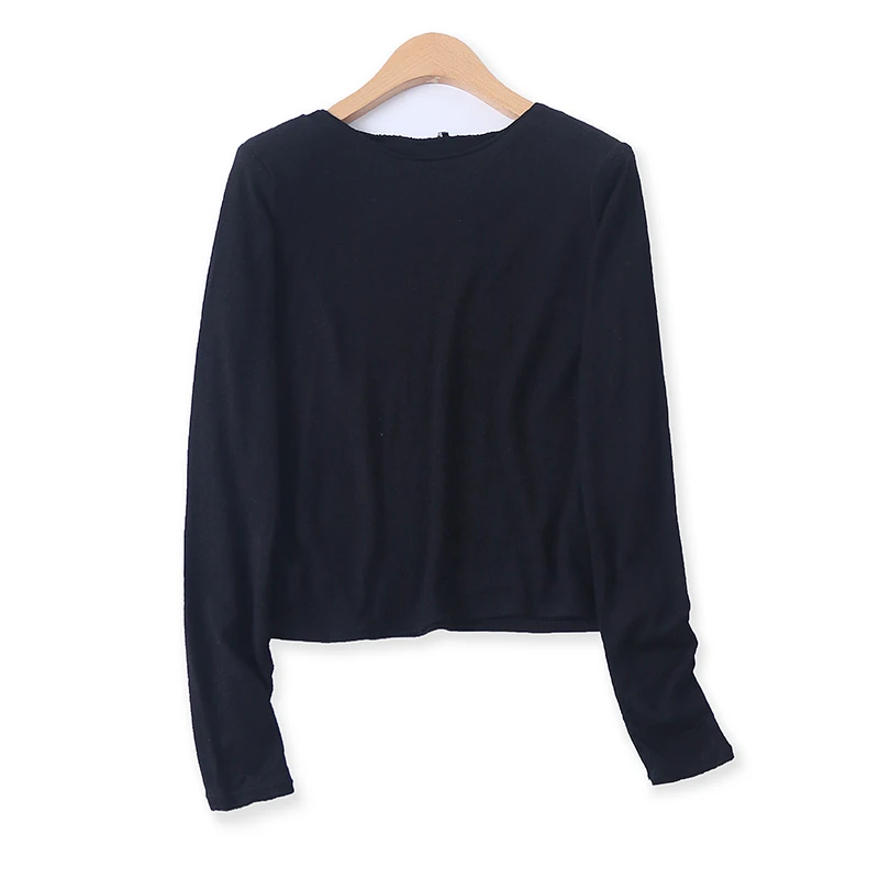 

Slim Fit Long Sve Knitted Top Elastic Pure Color Base Layer irt oulder Pads Spring Autumn New Sle Women's Faion