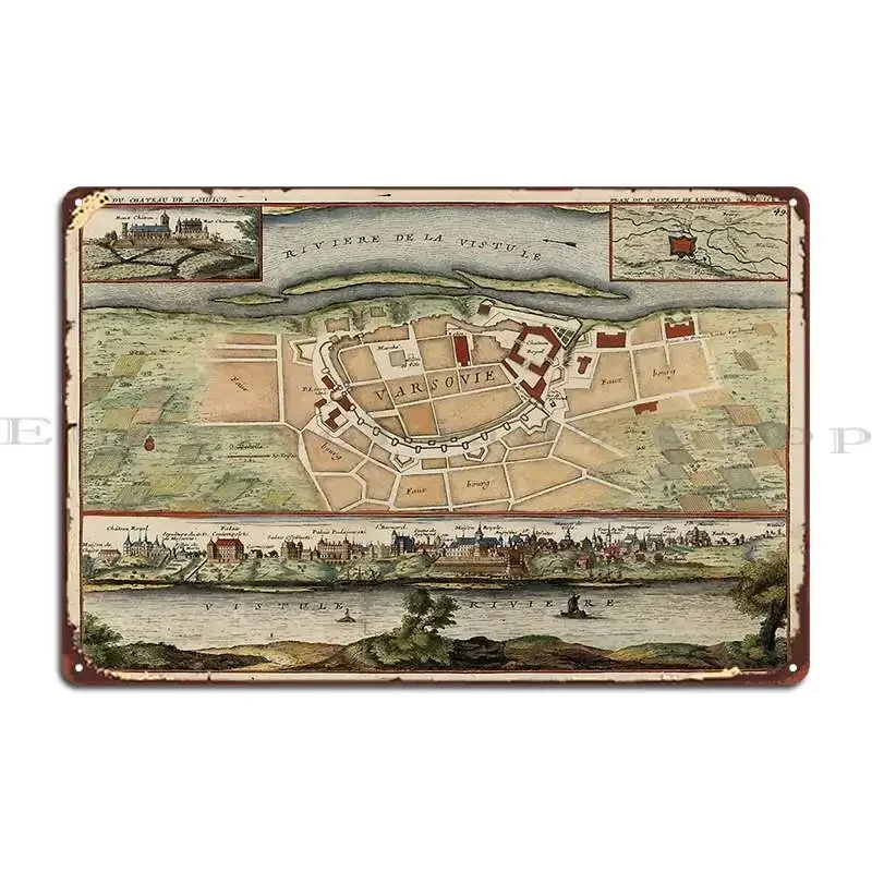 Vintage Map Of Warsaw Poland 1705 Metal Signs Cinema Design Pub Customize Customize Wall Decor Tin Sign Poster