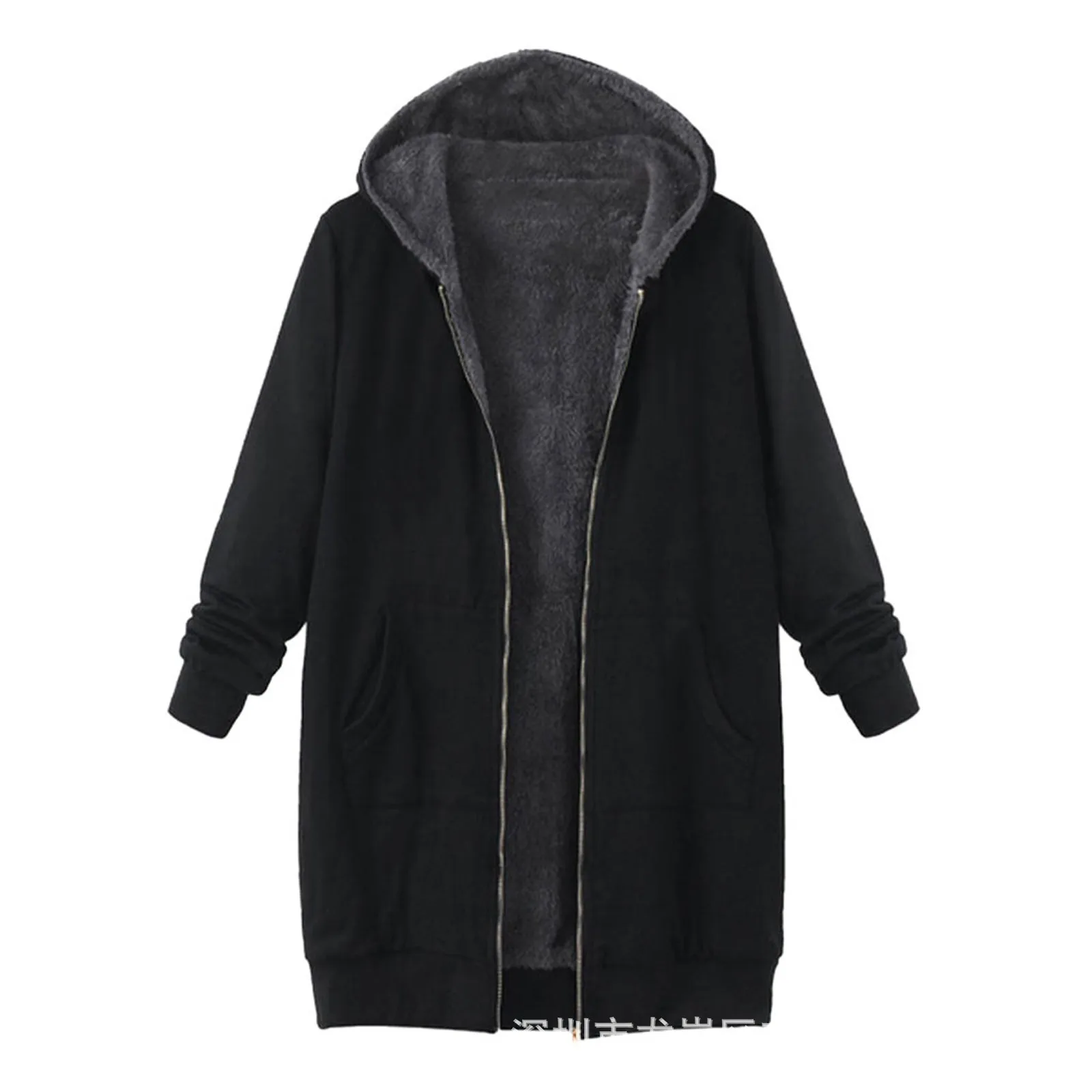 2025 Women's Autumn and Winter Jacket Medium and Long Hooded Thickened Sweater Cardigan Coat Jacket