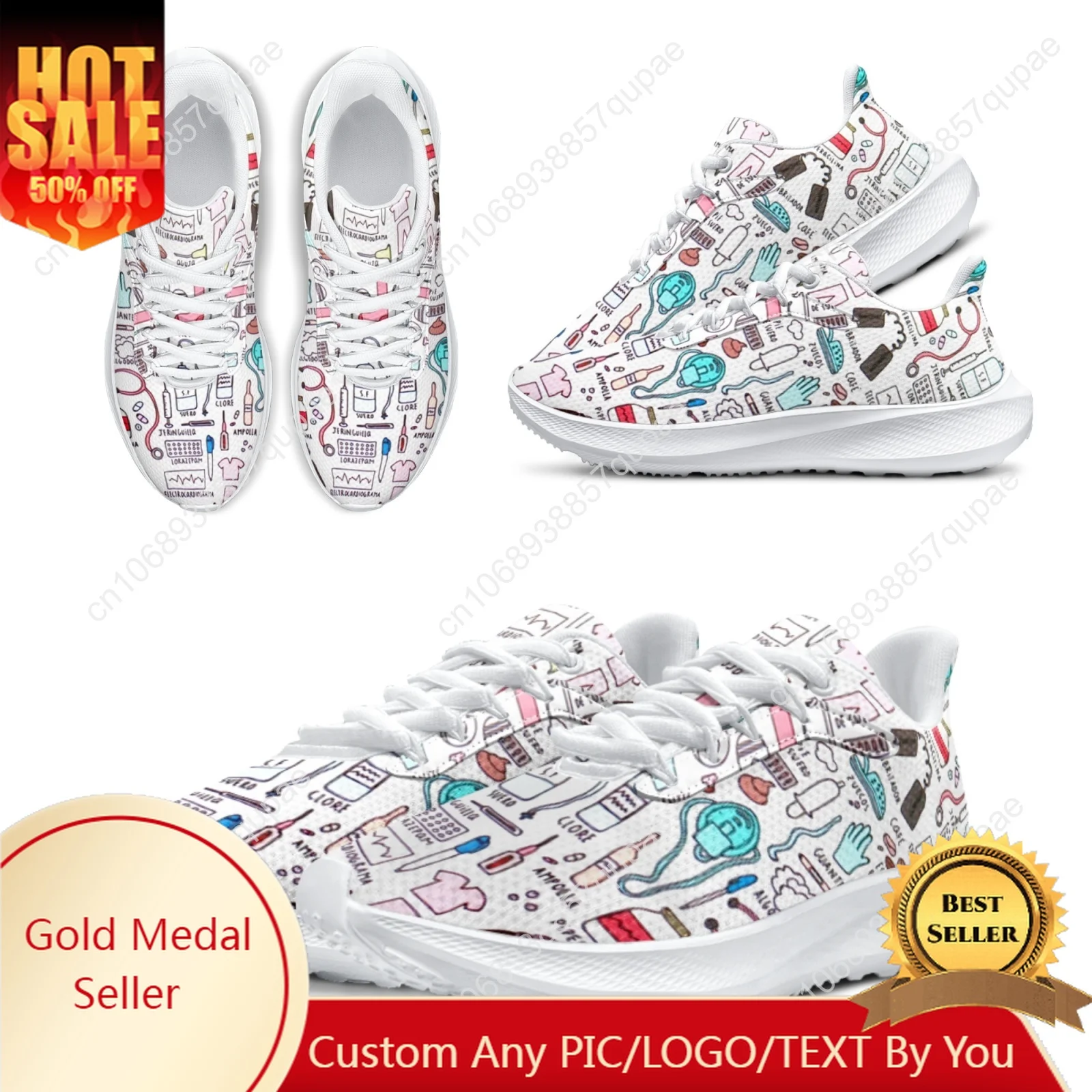 

Cute Cartoon Nurse Running Shoes Comfortable Breathable Tennis Shoes High Quality Height-increasing Shoe Custom Shoe