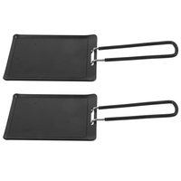 2pcs Single Baking Tray Stainless Steel BBQ Grilling Pan Outdoor Camping Portable Cooking Tray Flat Bottom Handheld Griddle Pan