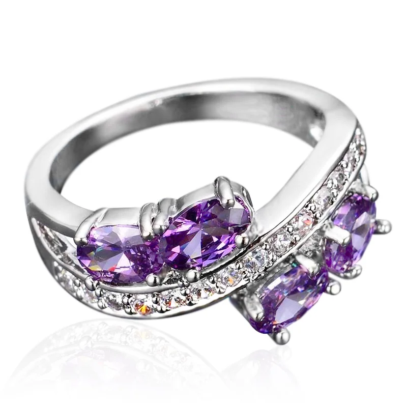 Huitan Elegant Women Ring Inlaid Bright Purple CZ Trendy Charming Wedding Party Accessories for Lady Daily Versatile Jewelry view 4