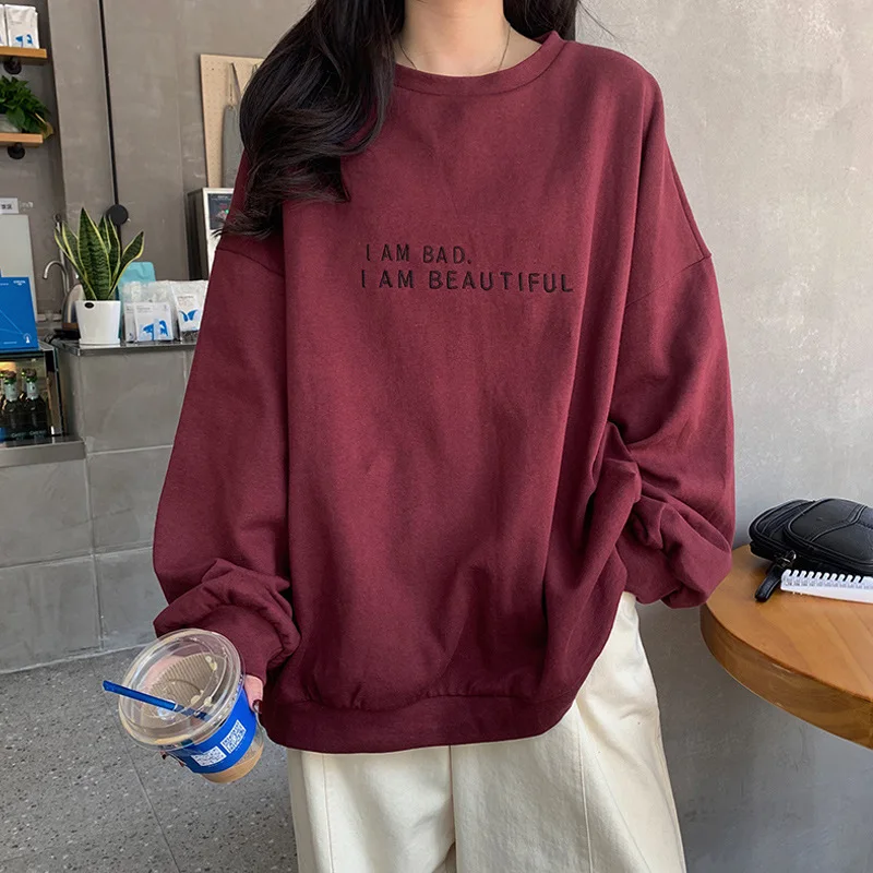 New Autumn Thin Style Fashionable And Comfortable Casual Temperament Commuting Versatile Simple Letter Long Sleeved Sweatshirt