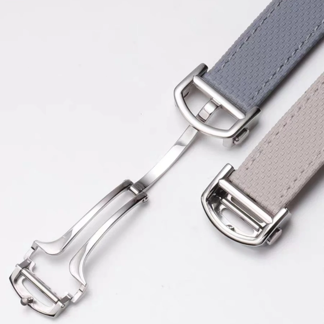 For Cartier Santos Sailcloth FKM Rubber Watch Strap 19mm/21mm M/L Size With New Version Steel End Linking Watch Band