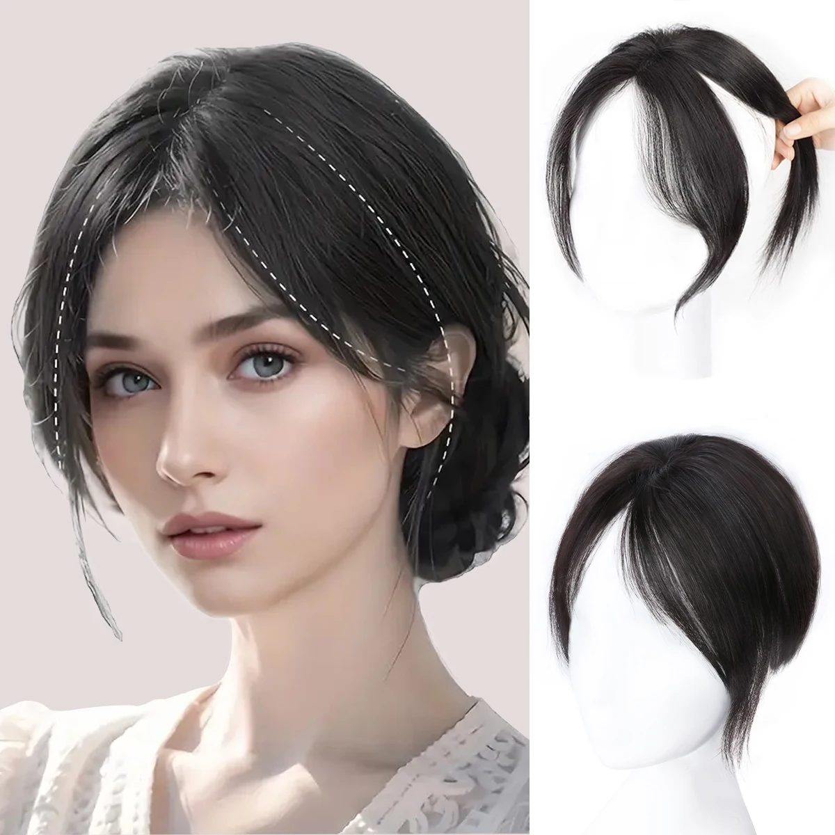 Natural Forehead Fake Fringes Hair Bangs 3D French Bangs Wig For Women Hair Pieces Head Curtain Eight Shaped Bangs Synthetic Wig