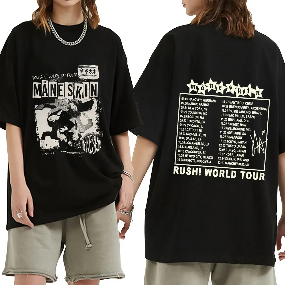 Rock Band Maneskin Rush! World Tour T Shirt Men Fashion Hip Hop Gothic Oversized T-shirt Cotton Casual T-shirts Tops Streetwear