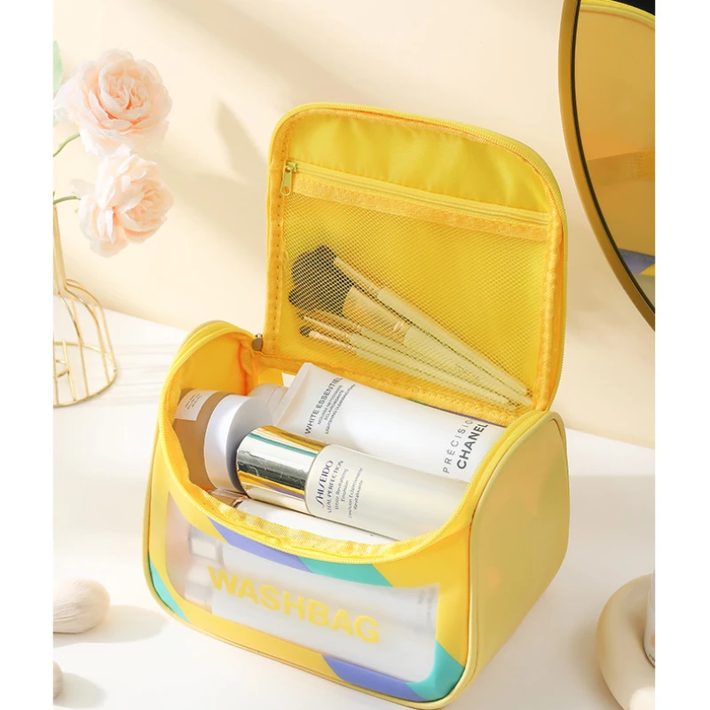 PU Women Travel Storage Bag Toiletry Organize PVC Waterproof Cosmetic Bag Portable Transparent MakeUp Bag Female Shower Wash Bag