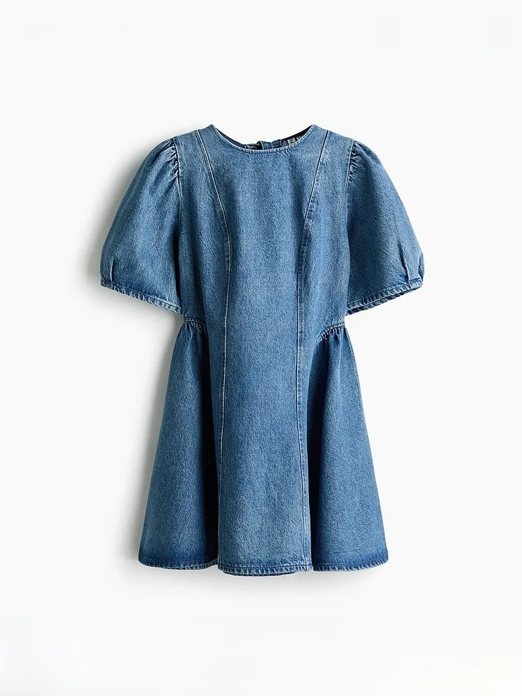 

Spring New Arrival Women's Denim Dr Flared Skirt Hem Casual ort Sve Cotton Blend Comfortable Fit for Daily Wear