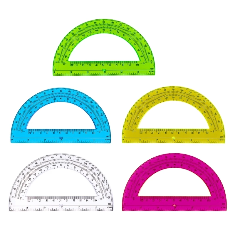 5-teiliger Kunststoff-Winkelmesser zum Zeichnen von Geometrien, 180-Grad-Mathe-Winkelmesser, 6-Zoll-Winkelmesser