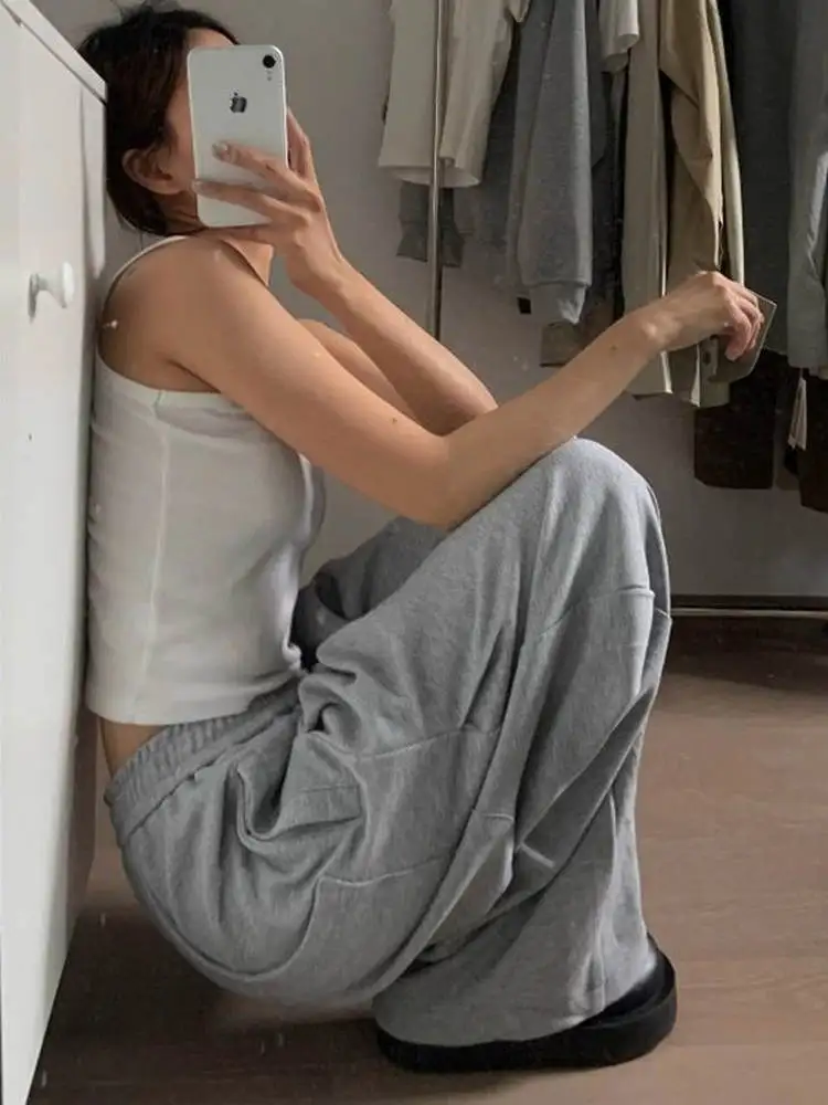 ay American Sle Pantaloni a gamba larga pigri Pantaloni casual drappeggiati larghi da donna Pendolari Sle Cintura elastica a vita alta