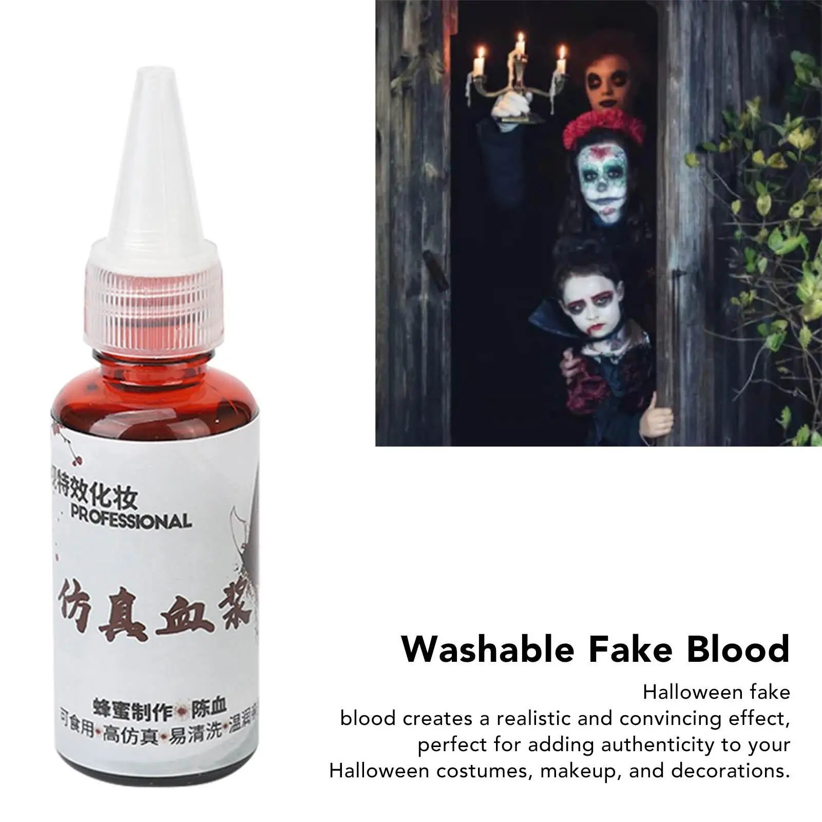 30ml Edible Fake Liquid Blood, Portable Red Makeup for dress Up, Washable Formula