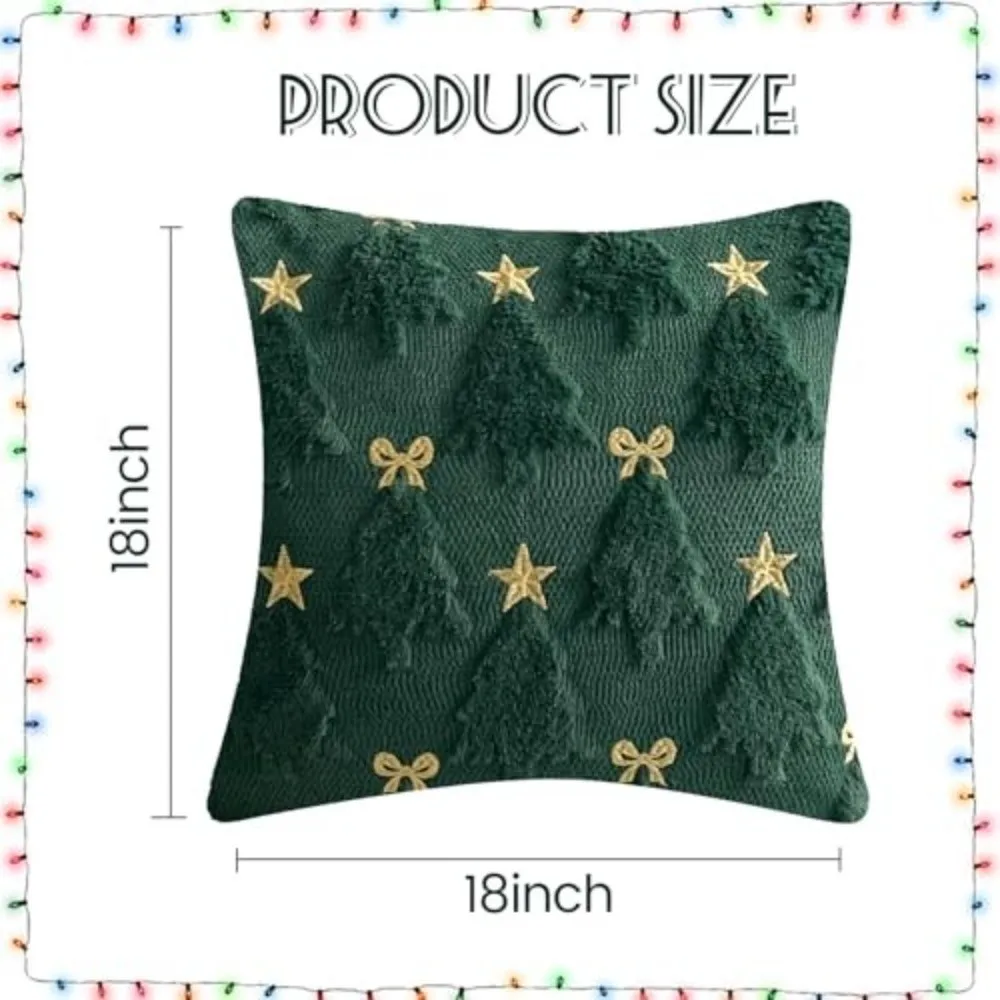 1PC Short Christmas Pillow Cover Bowknot Five-pointed Star Comfortable Xmas Tree Pillowcase Soft Embroidered Cushion Slipcover