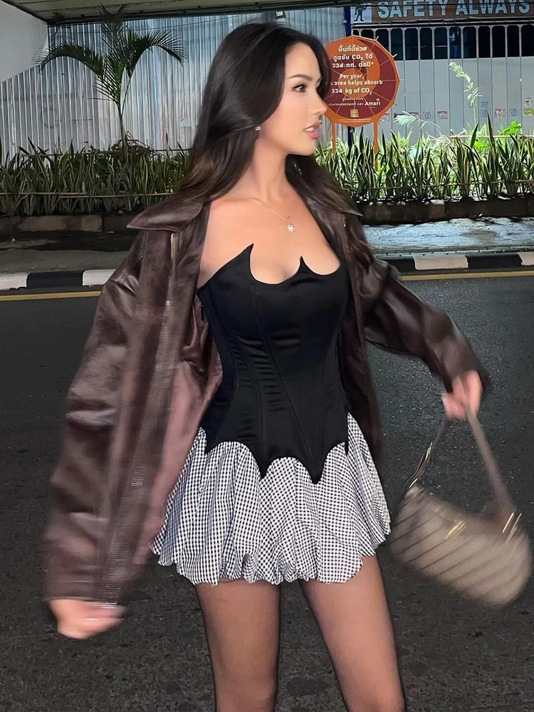 

Sisterlinda Spring Release Junior выше колена мини High Street юбка костюм K24S60001Девушка однотонный облегающий костюм с лямкой на шее и открытой спиной