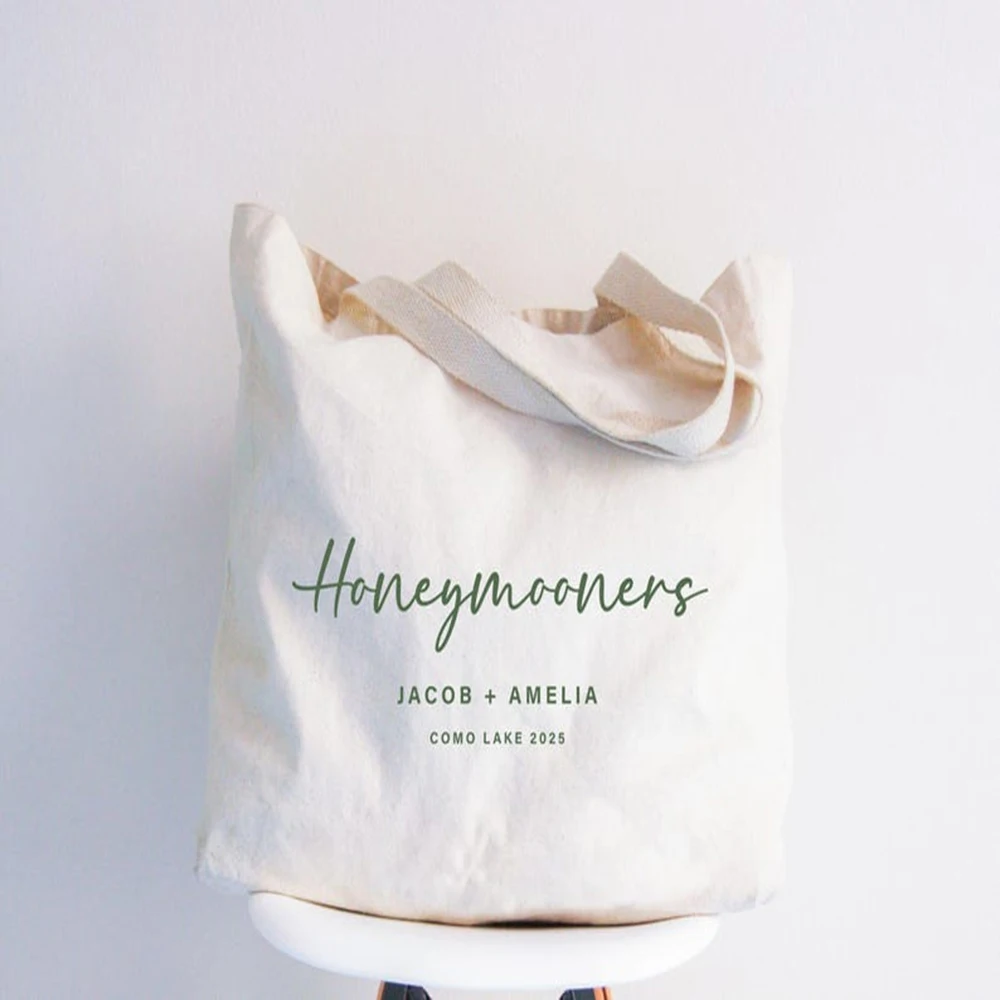 

Personalized Custom Tote Bag Beach Honeymoon Pattern Printed Canvas Bag Reusable Storage Travel Handbag Creative Gift Family