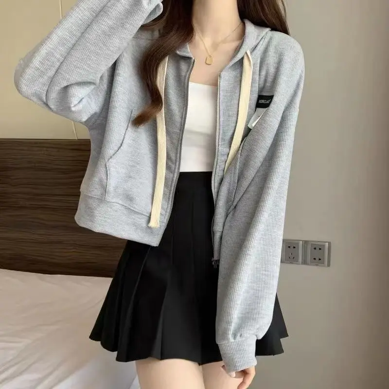 قميص نسائي بغطاء للرأس برسومات Y2K مع سحاب للنساء مقاس كبير بدون غطاء للرأس رياضي مبطن بأكتاف مفتوحة ورسومات بني دافئ #6