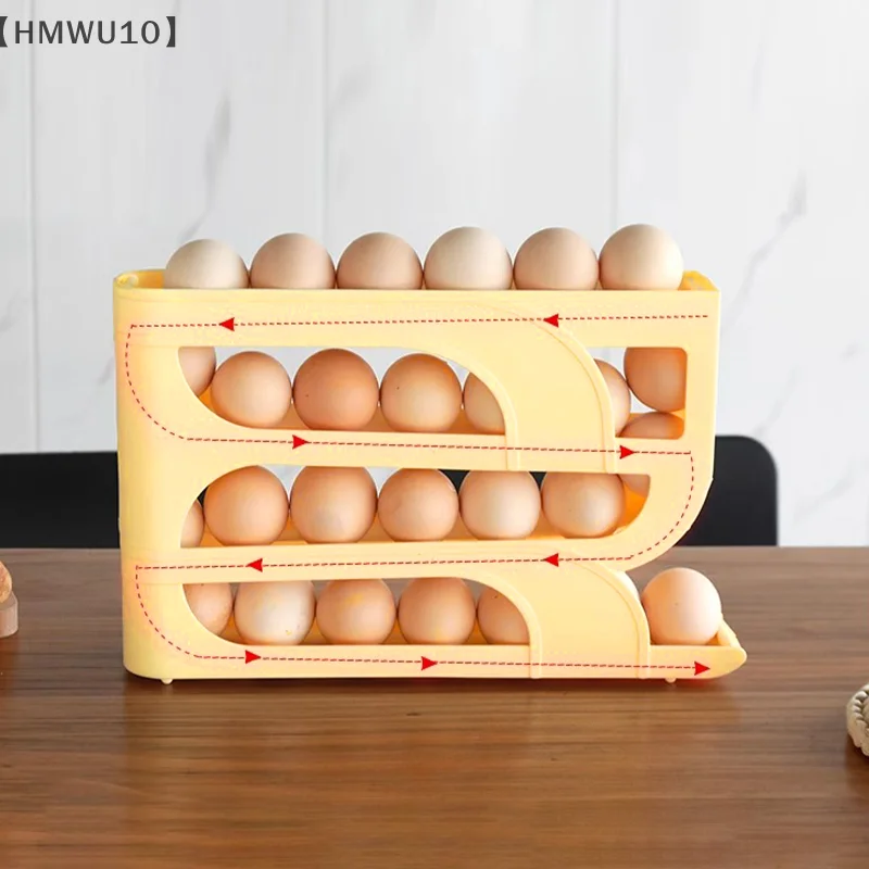 〔HMWU10〕Automatic Roll-down Egg Storage Box Kitchen Refrigerator Side Door Egg Preservation Rack 30 Pieces To Pack Egg Boxes