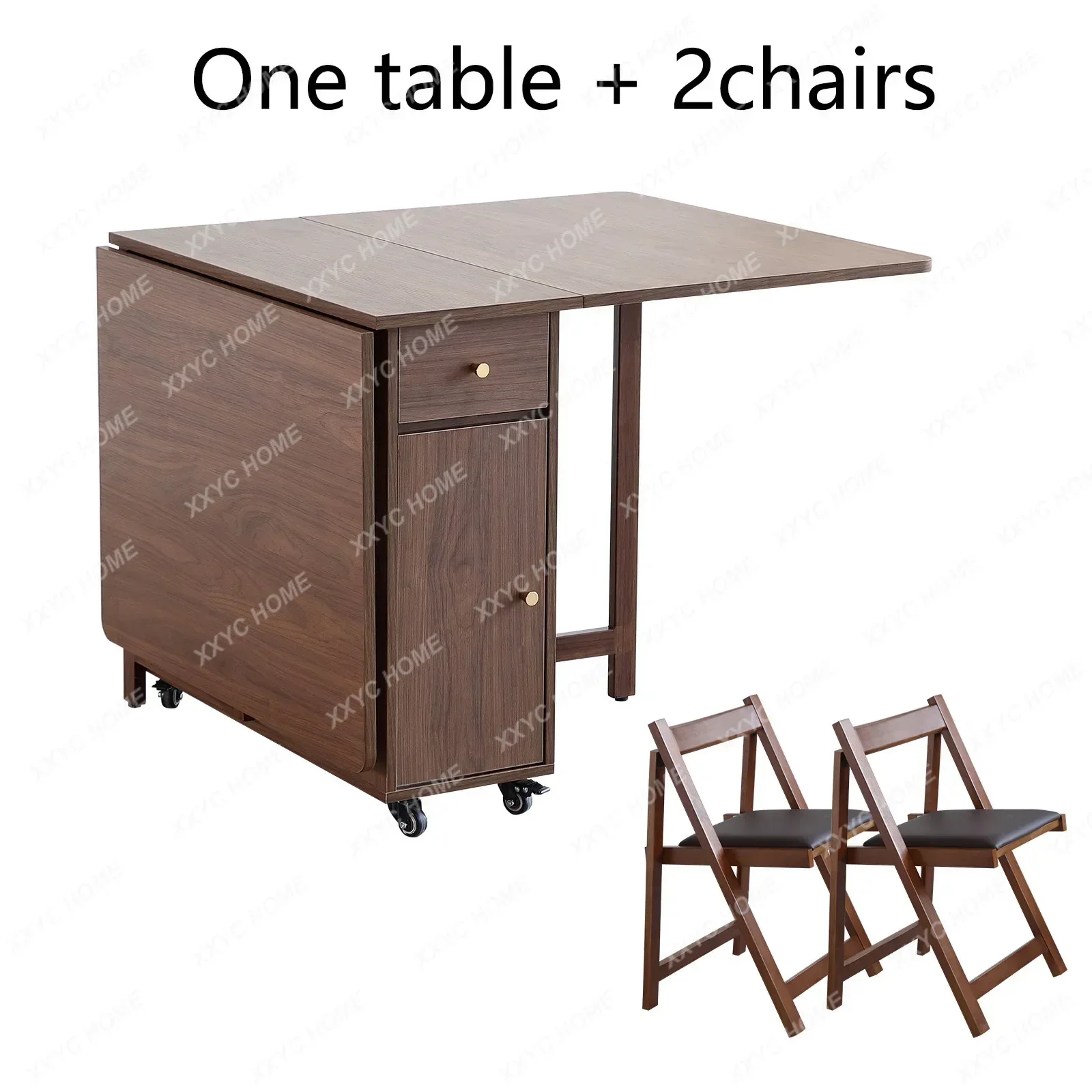Extendable Drop Leaf Folding Dining Table with 2 Drawers and 4 Wheels for Living Room,Kitchen, Farmhouse, Space Saving Table