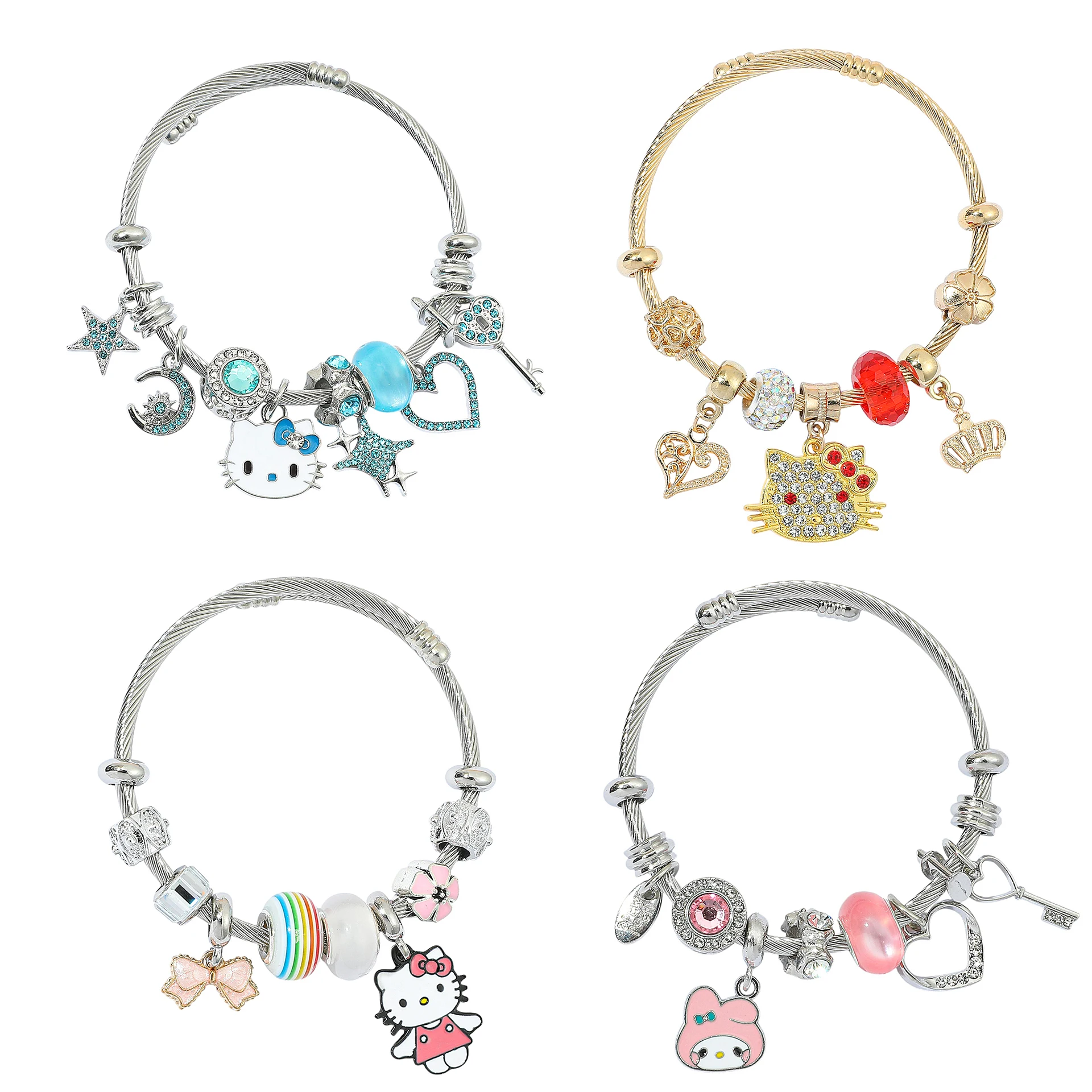 Sanrio Kawaii dibujos animados Hello Kitty My Melody colgante Rhinestone pulsera de cuentas de circón para niñas regalo de fiesta, joyería