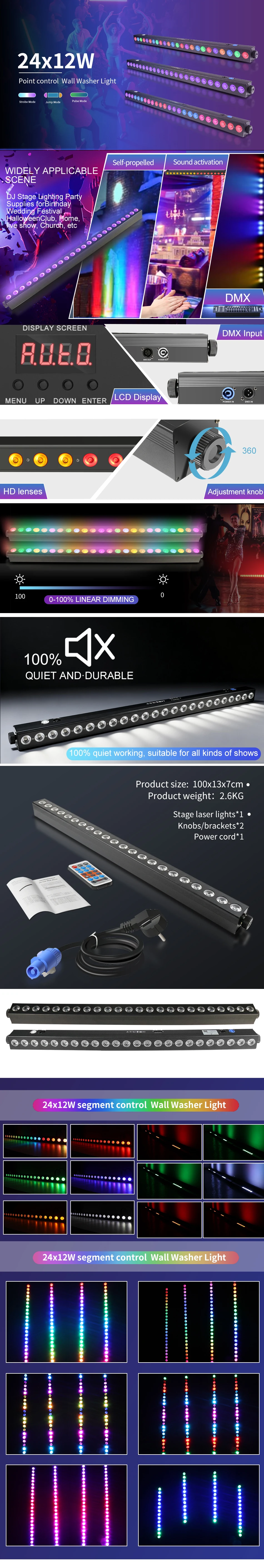 4 Stück/24x12W RGBW 4in1 Segmentierte Steuerung / RGBW AUV 6in1 Pixel-Steuerung LED-Wandfluter-Lichtstreifen DMX-Steuerung Bühnenbeleuchtung – Detail 3