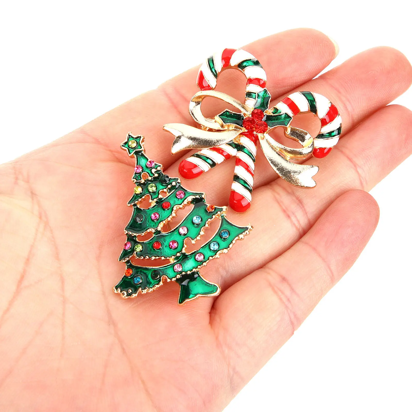 

Набор из 6 брошей с камнями для Рождества: Санта, елка. Украшения для женщин, модные булавки для одежды, подарок-аксессуар.