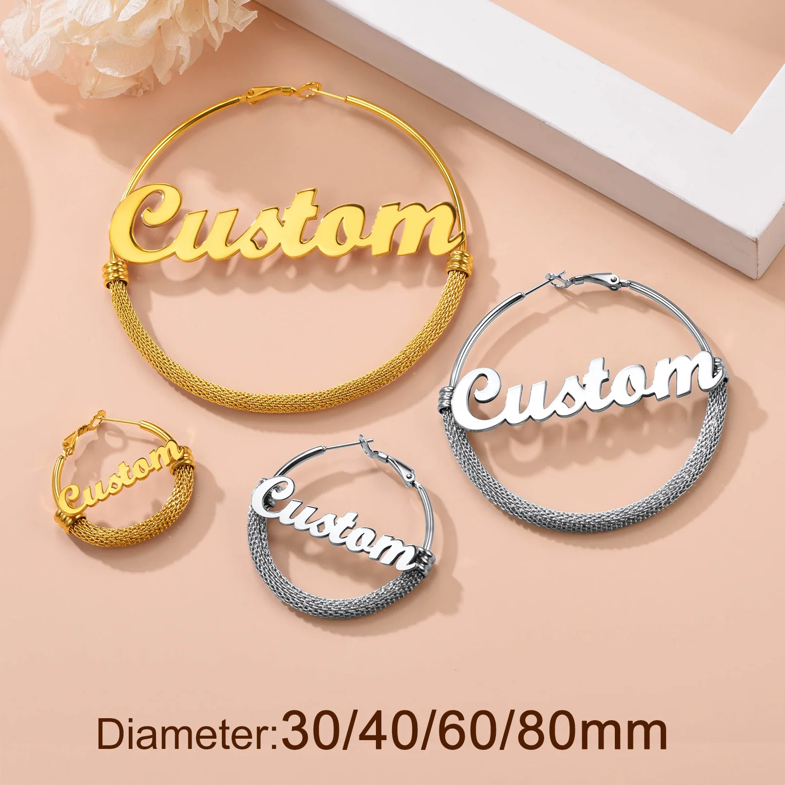 U7 40/60/70/80 مللي متر مخصص اسم هوب أقراط للنساء شخصية مجوهرات فريدة هدية عيد ميلاد لأم صديقتها BFF #6